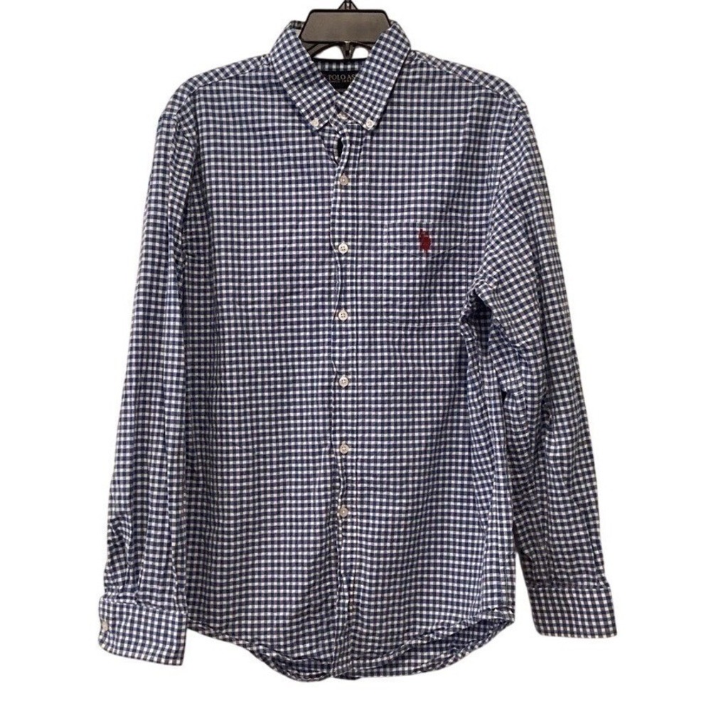 US Polo Assn Mens Medium Blue Gingham Button Down Long Sleeve Shirt